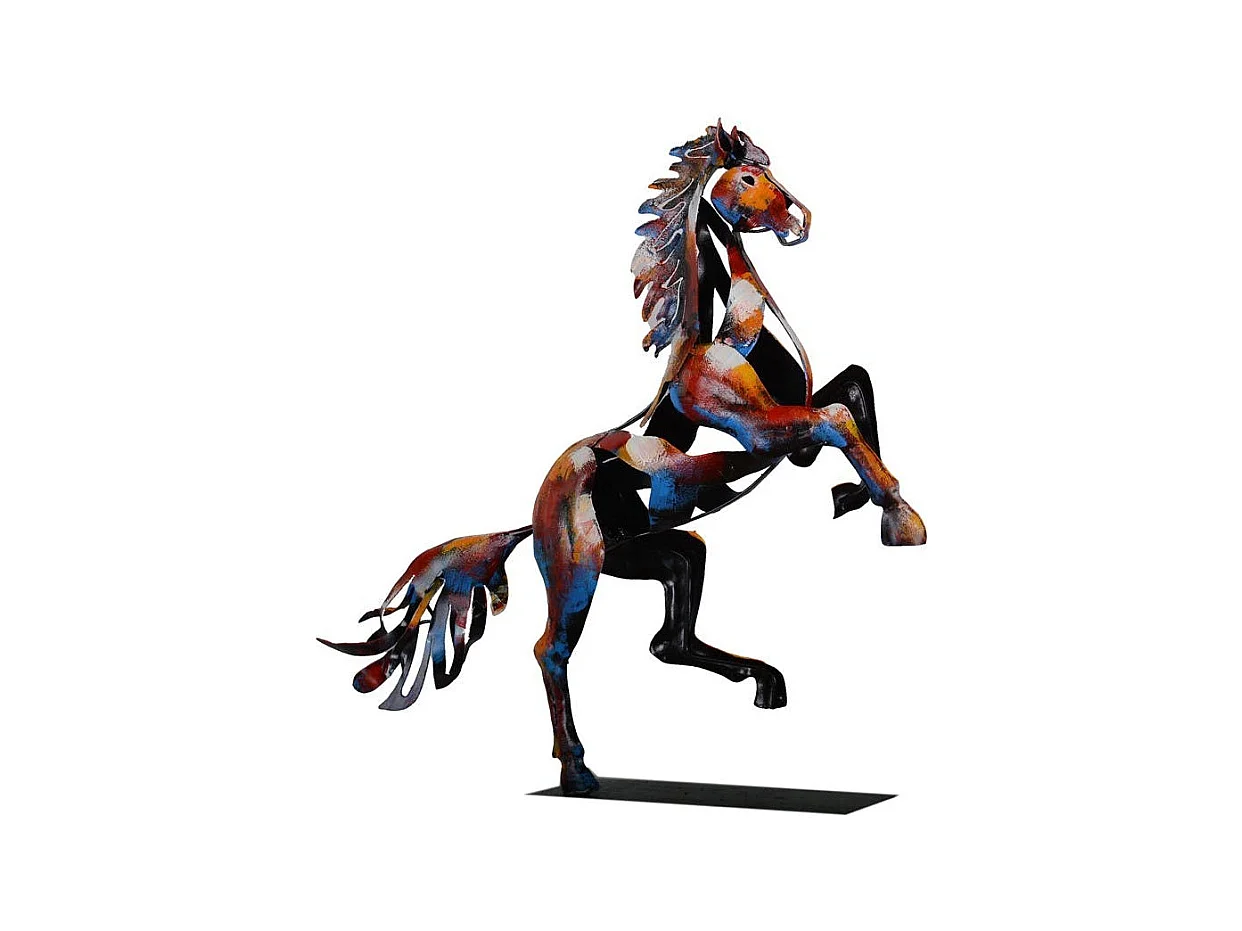 Objet déco salon cheval cabré métal peint