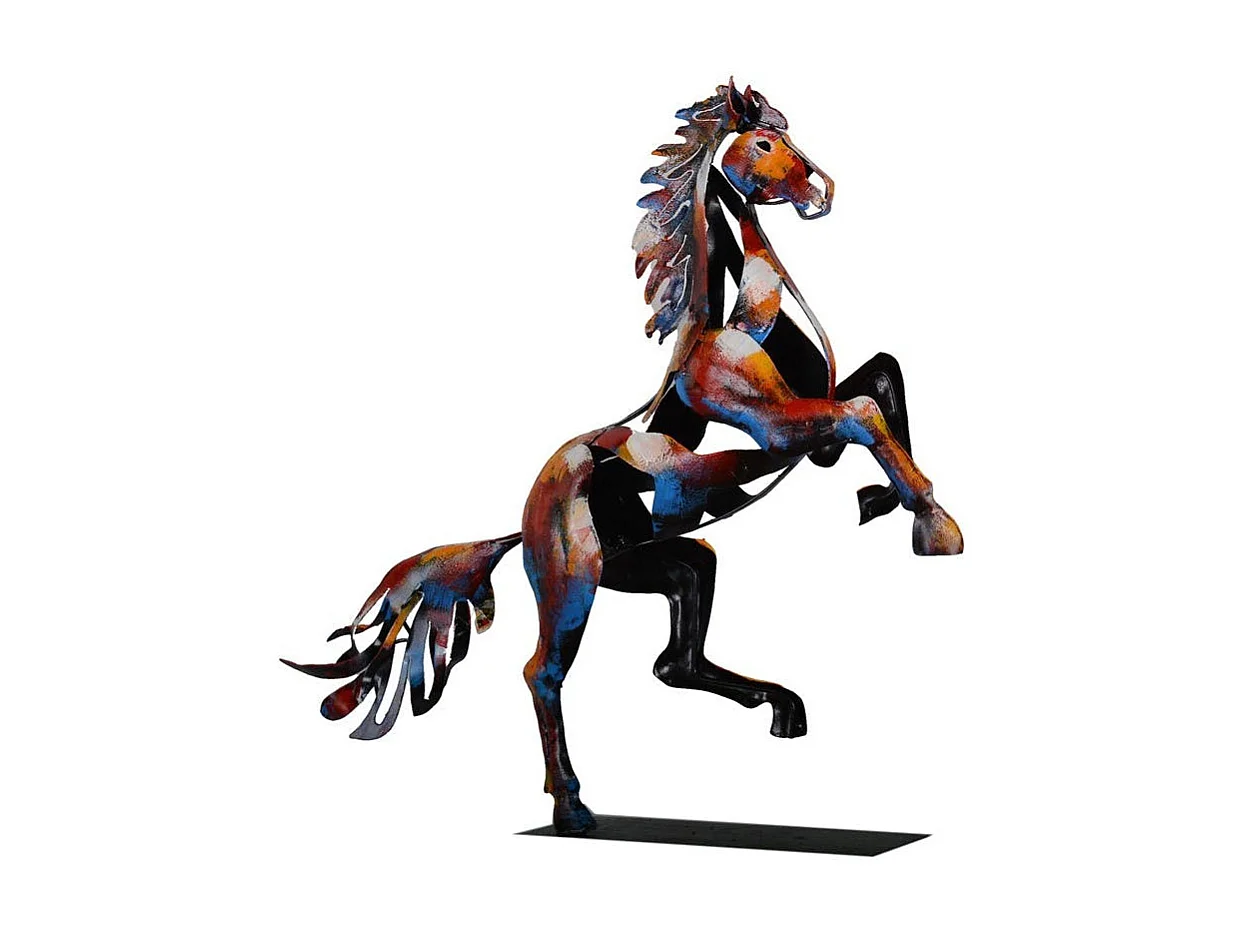 Objet déco salon cheval cabré métal peint