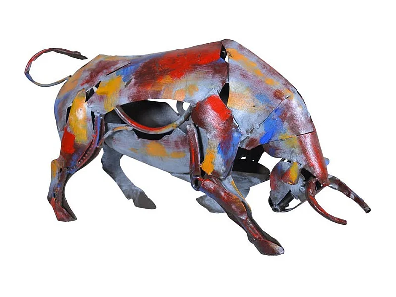 Objet déco salon taureau métal peint