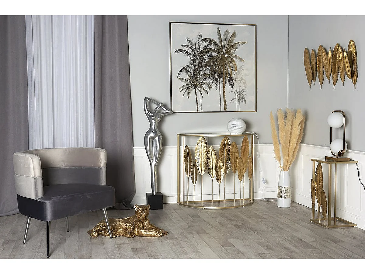 Sculpture moderne lionne et lionceau couleur dorée