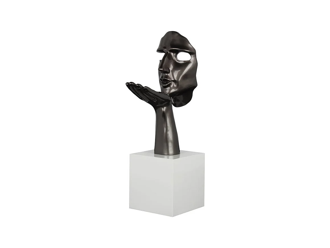 Sculpture "Speranza" visage et main gris perle sur socle H57cm