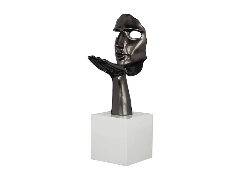Sculpture "Speranza" visage et main gris perle sur socle H57cm