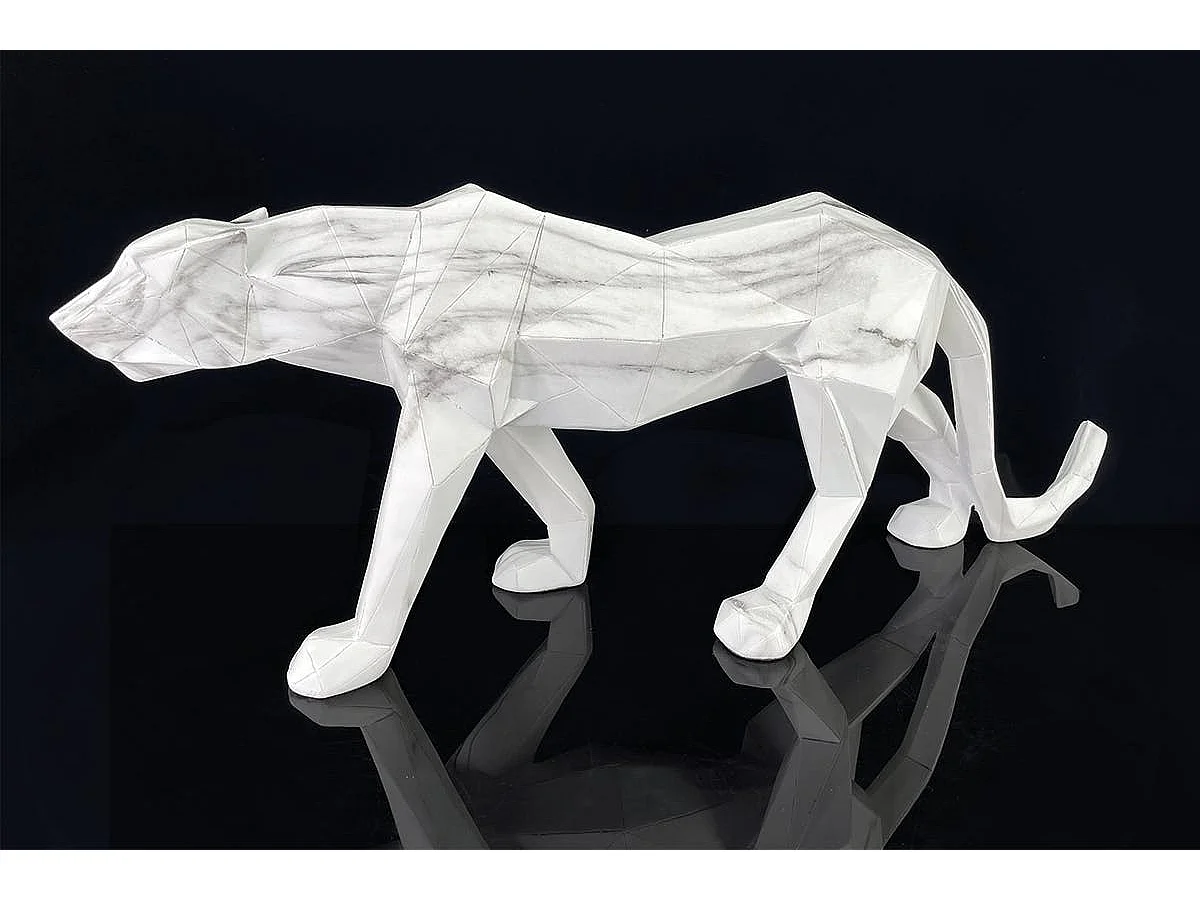 Sculpture moderne panthère blanche effet marbre 68 cm