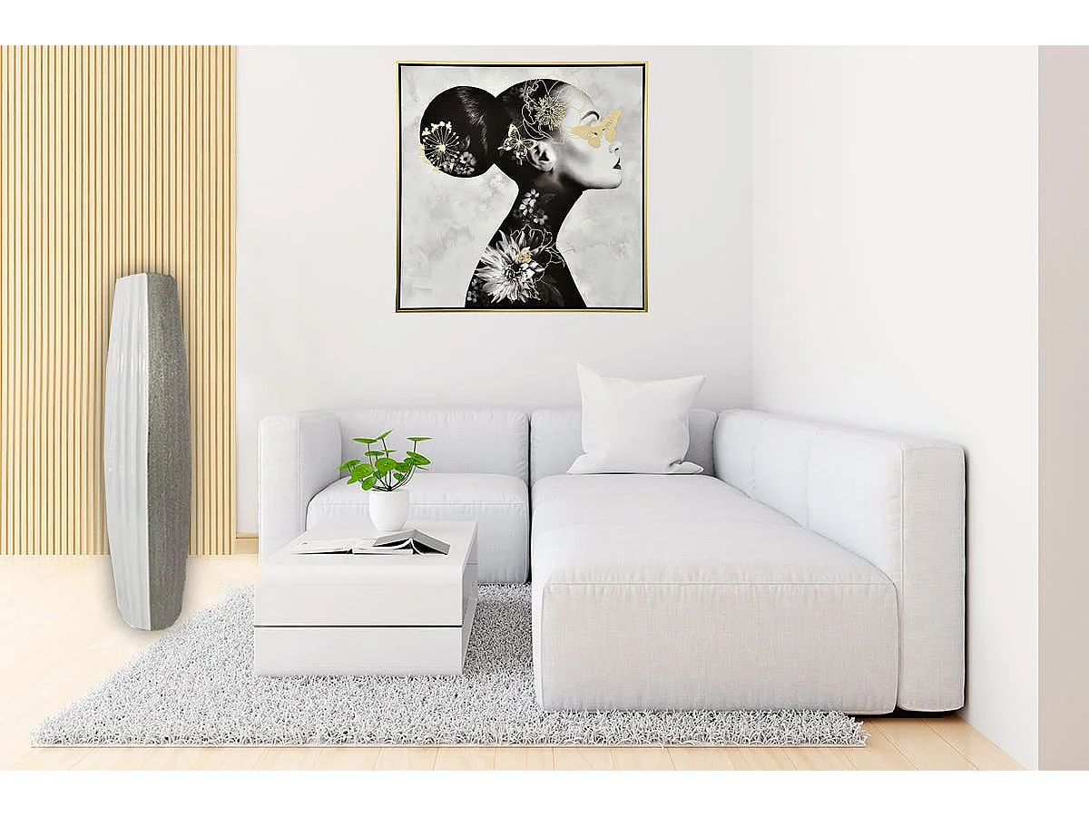 Grand vase décoratif blanc et argent