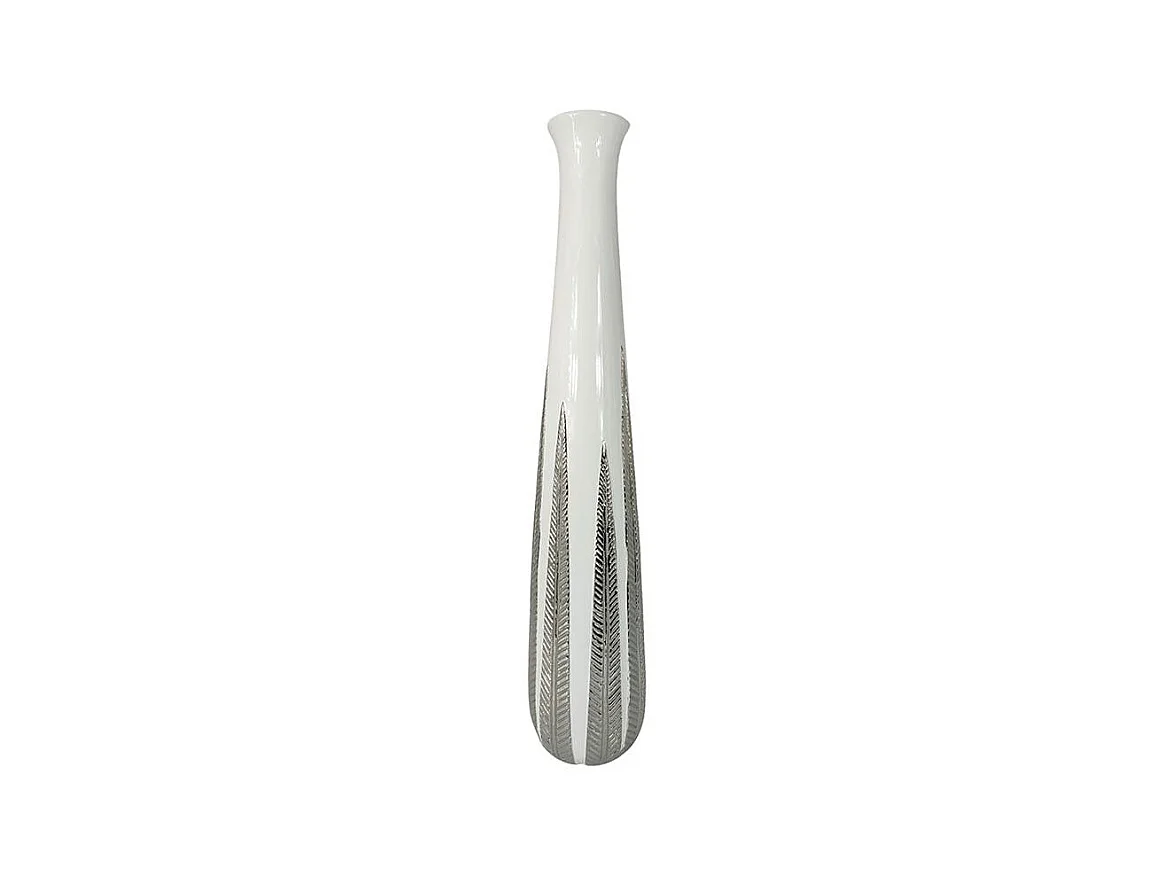 Grand vase blanc et argent avec feuilles
