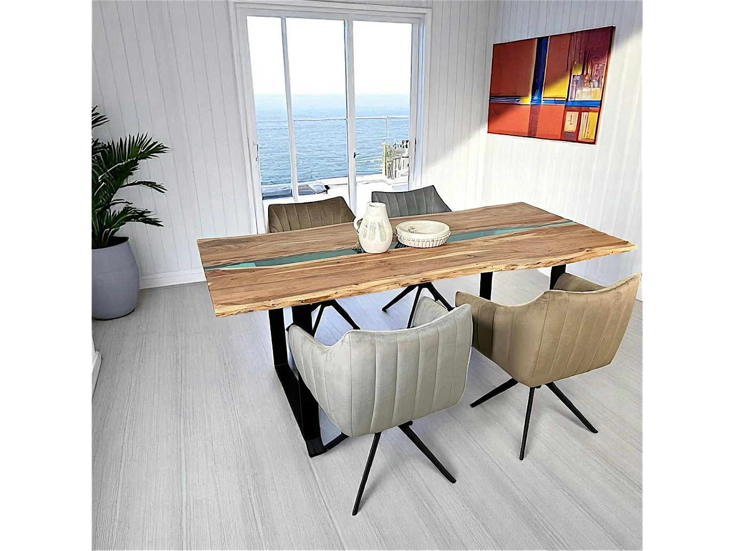 Table rivière epoxy lagon et bois d'acacia 200 cm BORA