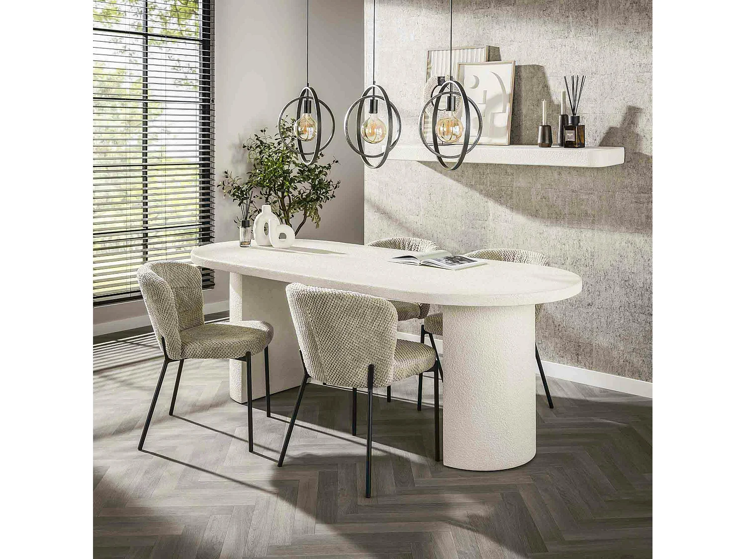 Table à manger blanche en marbre composite 215 cm TAJ