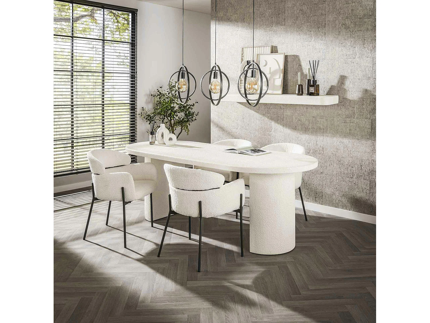 Table à manger blanche en marbre composite 215 cm TAJ