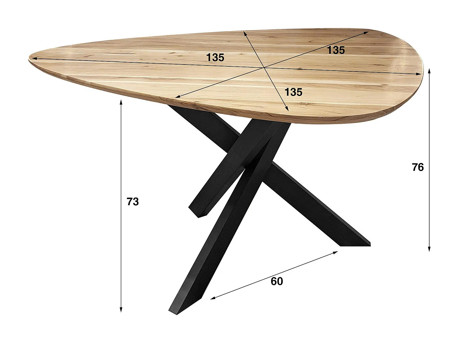 Table à manger en bois d'acacia forme triangulaire 135 cm MELBOURNE