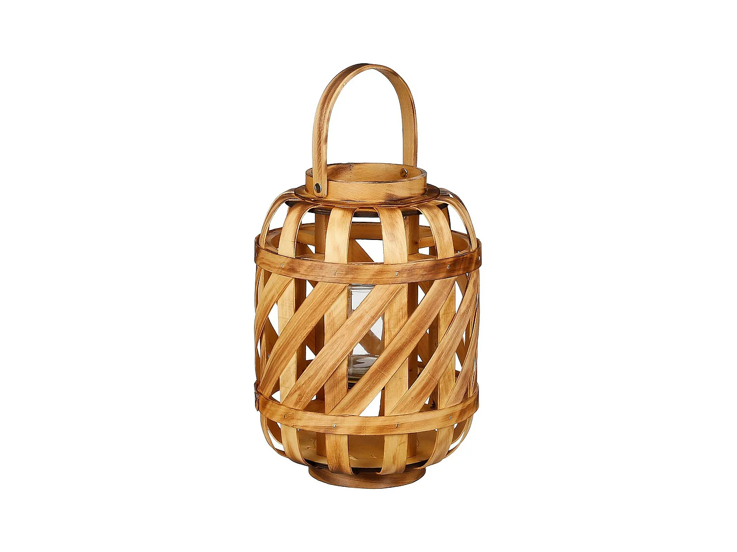 Lanterne en bois avec tressage H 32 cm