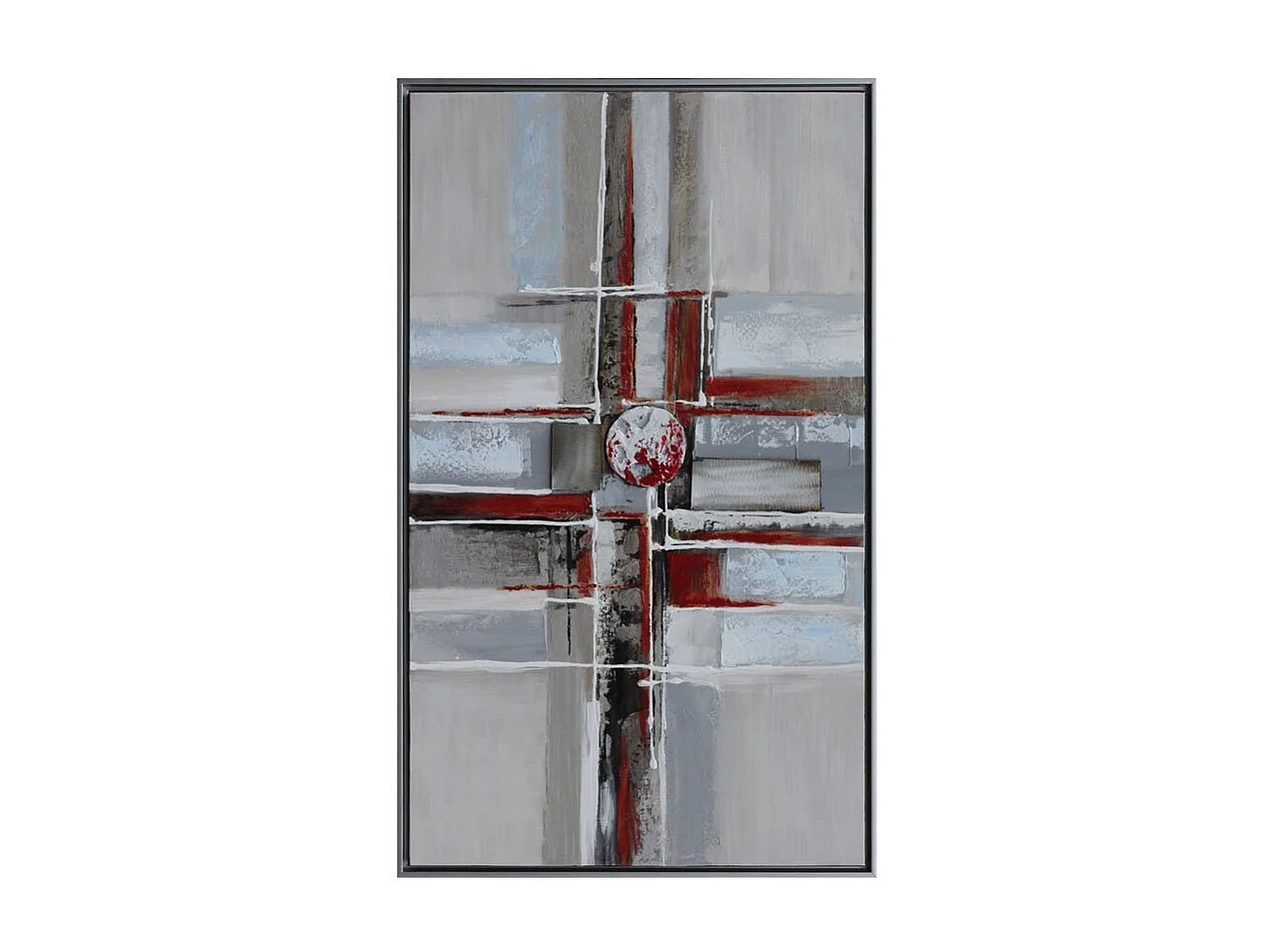 Tableau abstrait damier rouge stylisé cadre aluminium