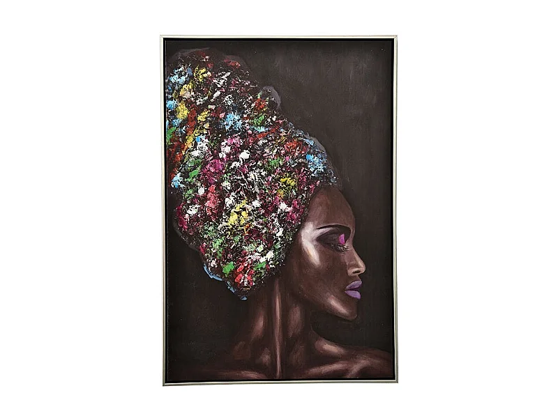 Tableau de femme avec coiffe de couleur cadre argent