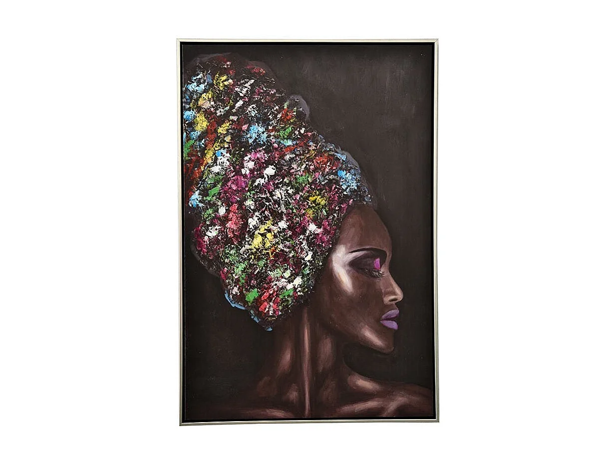 Tableau de femme avec coiffe de couleur cadre argent