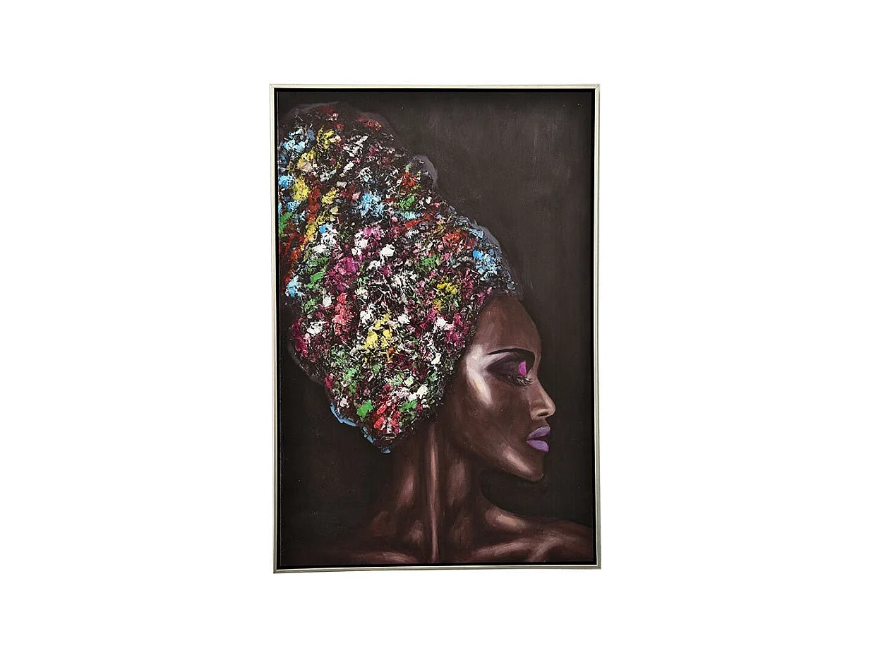 Tableau de femme avec coiffe de couleur cadre argent