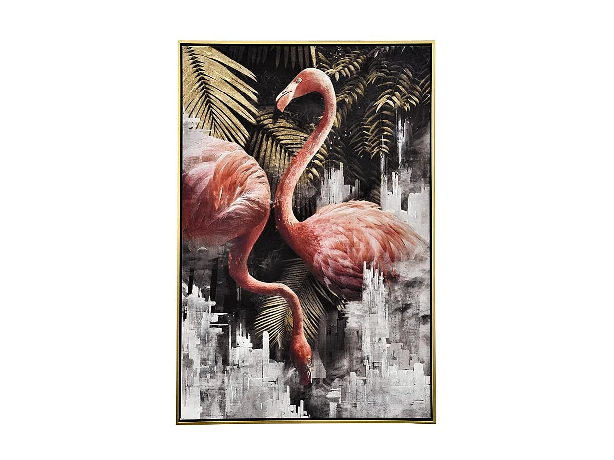 Tableau nature avec flamants roses cadre doré