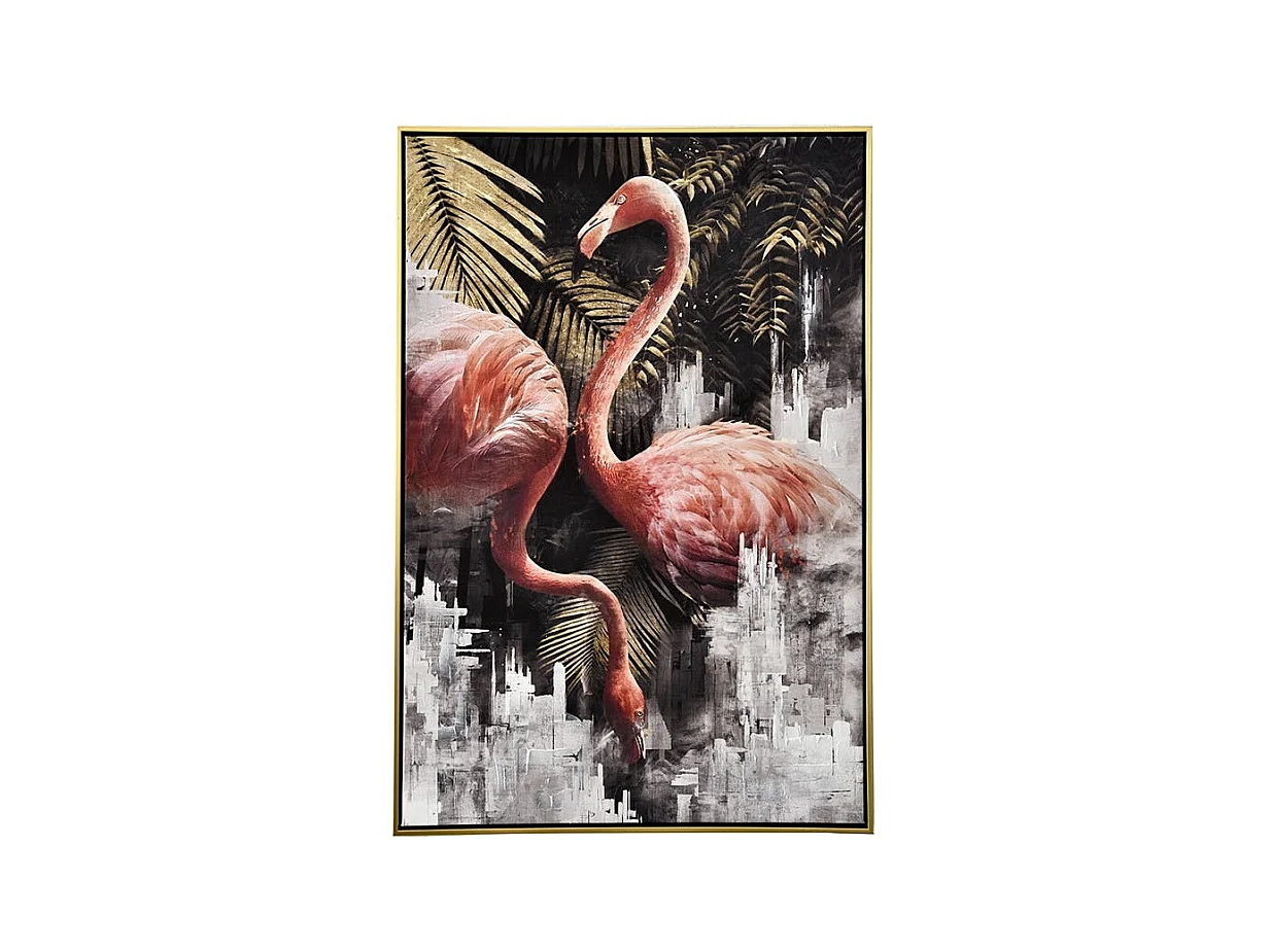 Tableau nature avec flamants roses cadre doré