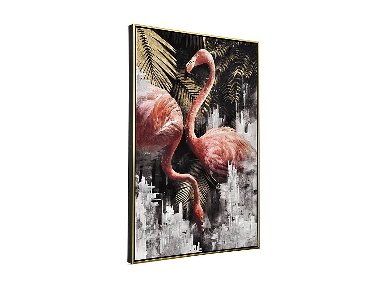Tableau nature avec flamants roses cadre doré