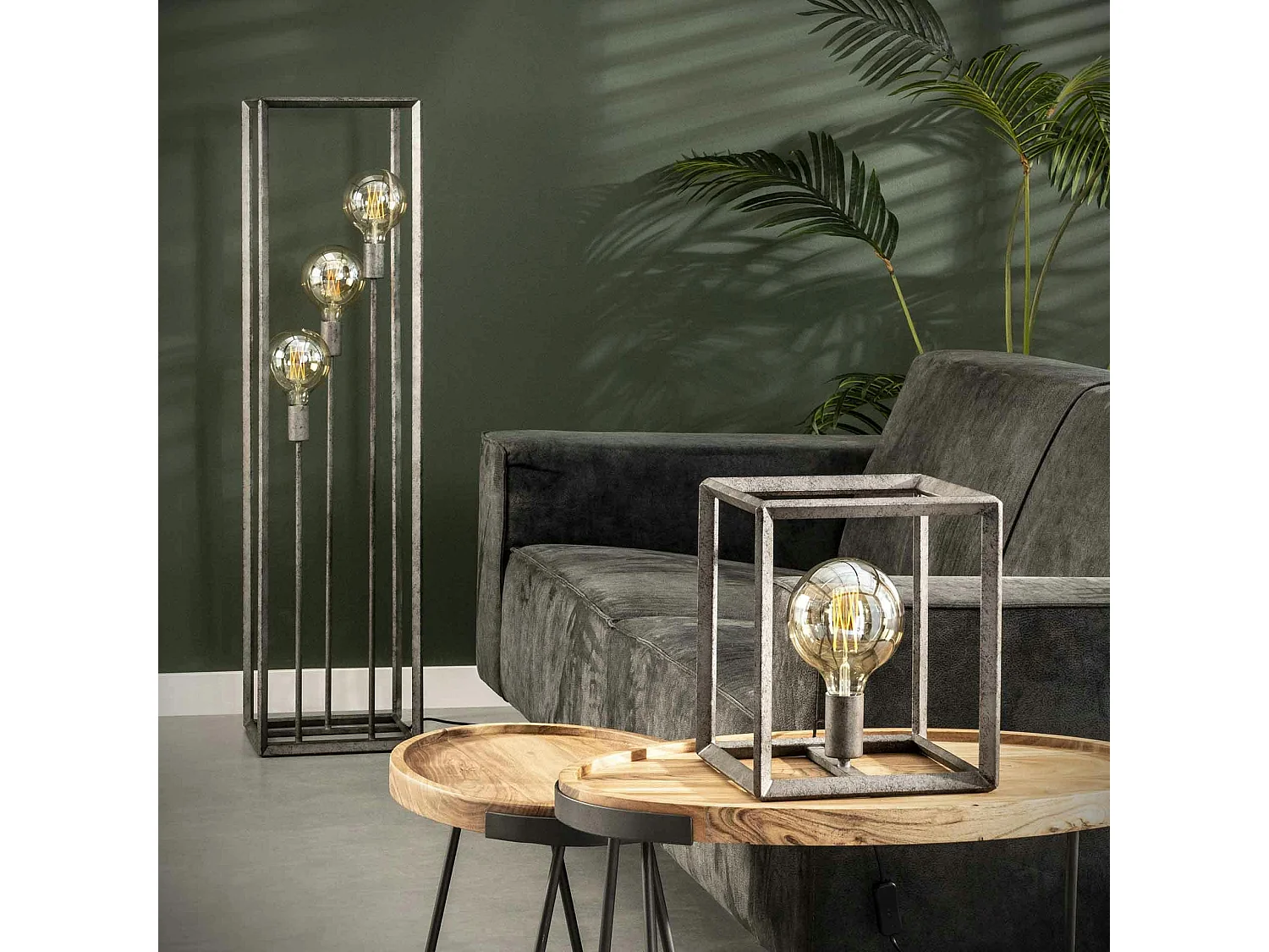 Cube lumineux industriel finition argent vieilli RALF