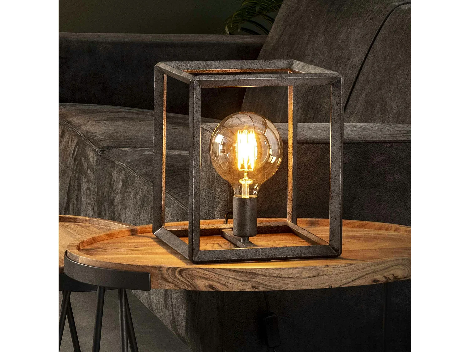 Cube lumineux industriel finition argent vieilli RALF