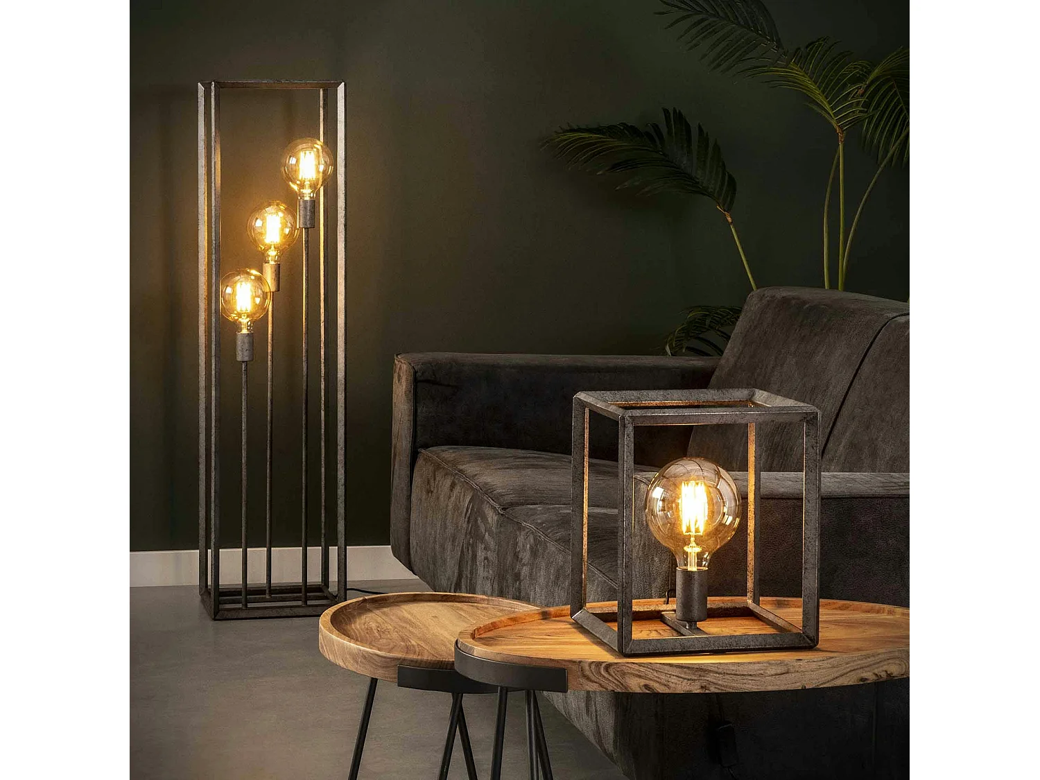 Cube lumineux industriel finition argent vieilli RALF