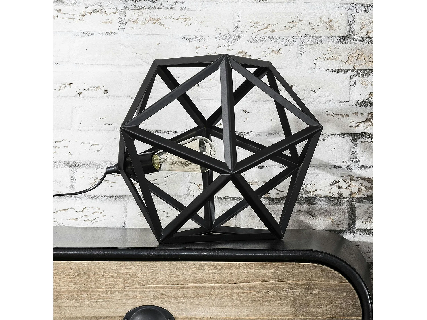 Lampe à poser métal noir forme hexagonale 41cm TRIBECA
