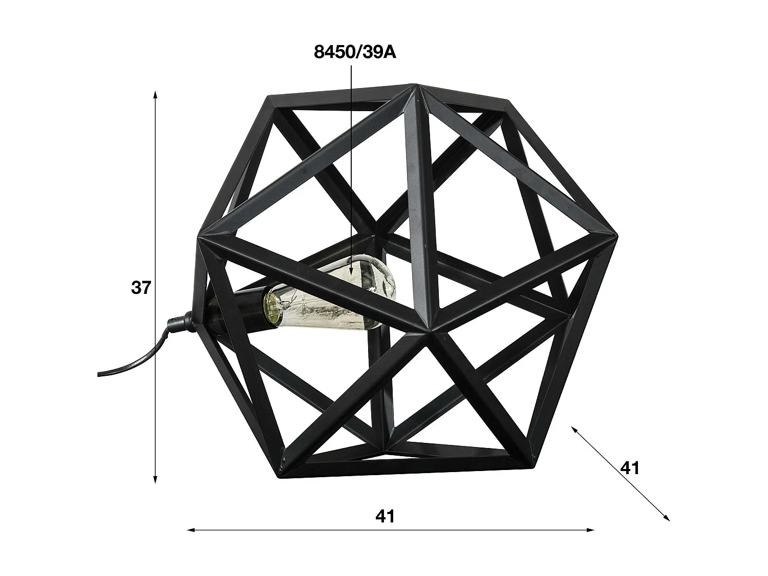 Lampe à poser métal noir forme hexagonale 41cm TRIBECA