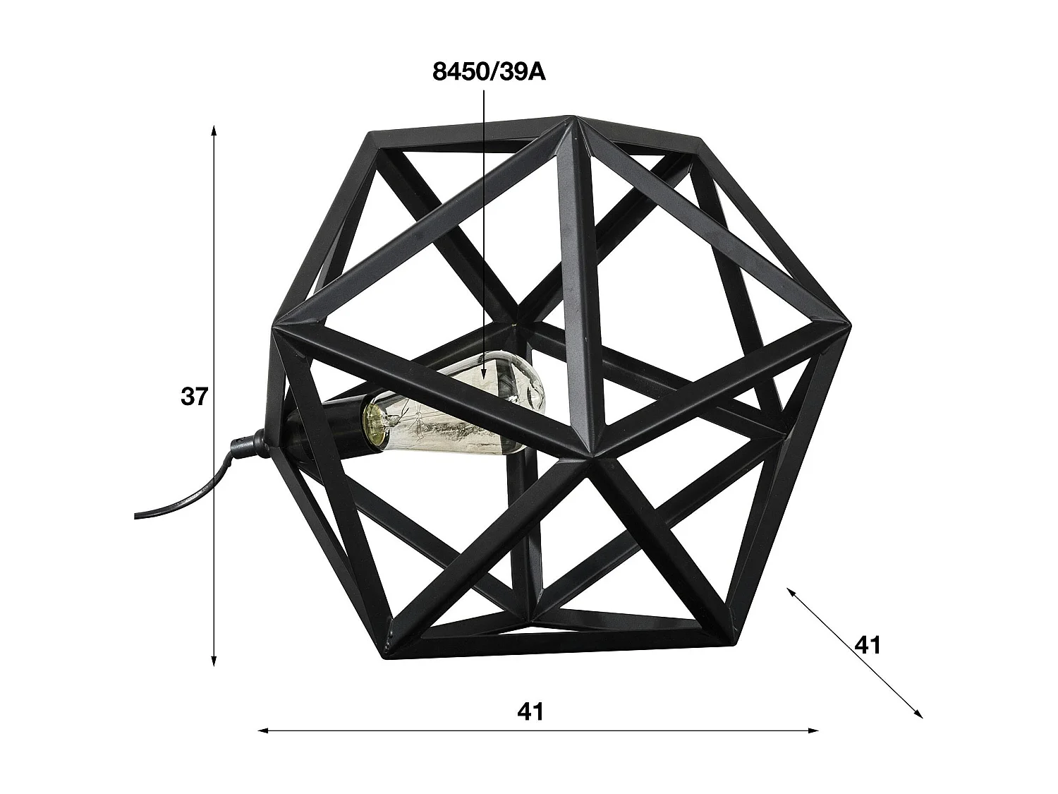 Lampe à poser métal noir forme hexagonale 41cm TRIBECA