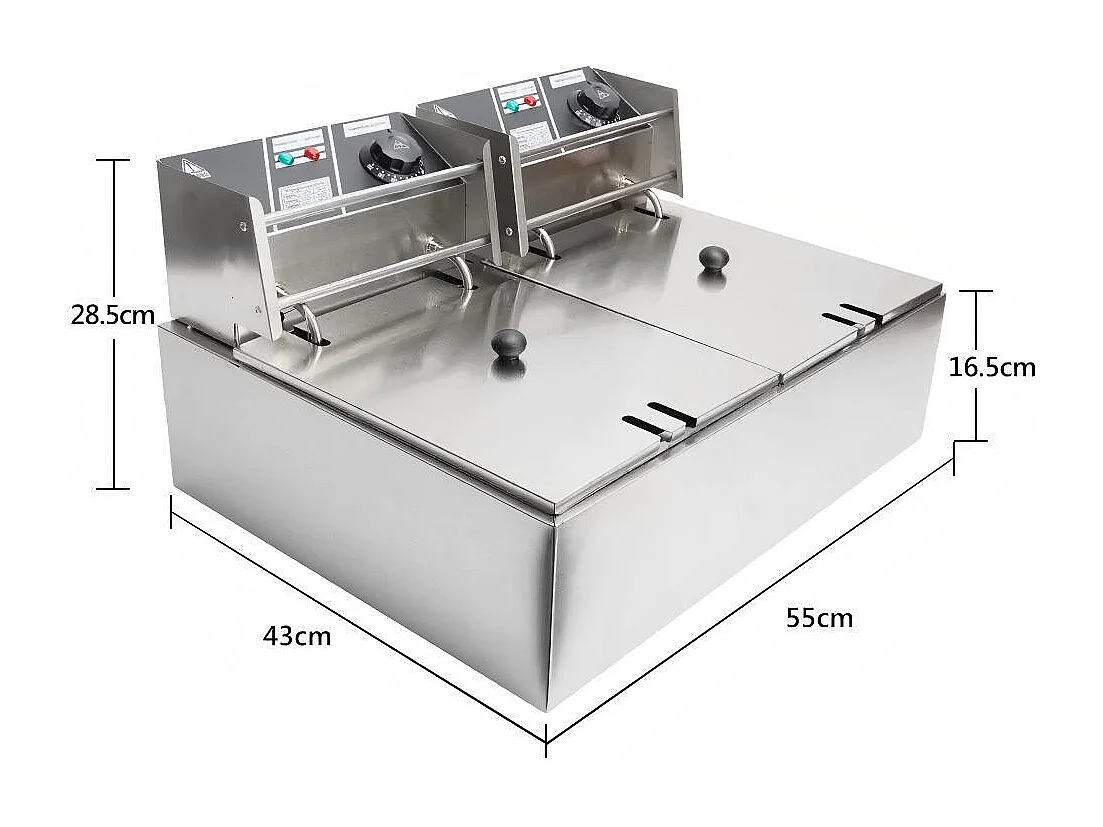 Elektrische friteuse 5000 W, dubbele tank 12 liter, 60 ºC tot 200 ºC, commerciële roestvrijstalen friteuse, 55x43x28,5 CM