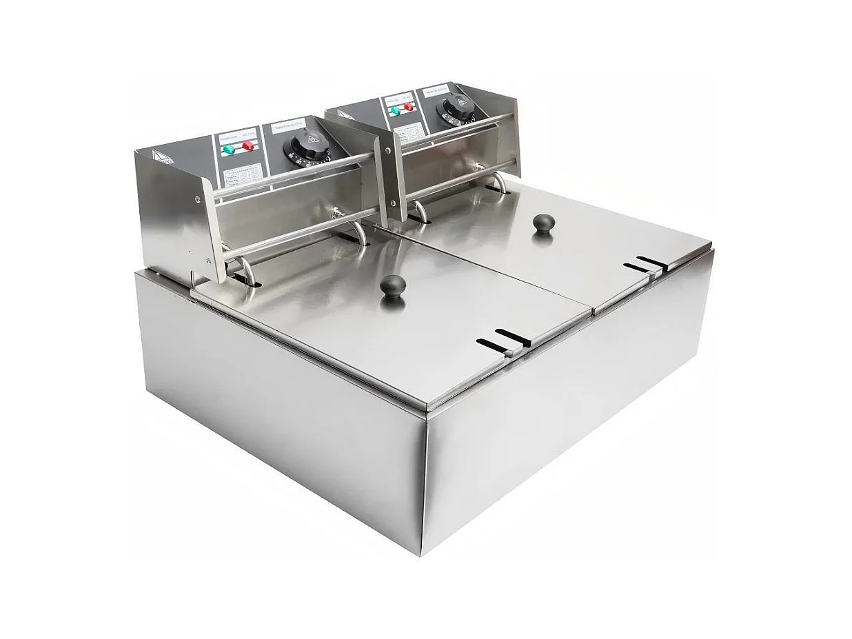Friteuse Electrique 5000W, Double Réservoir 12L, 60 ºC à 200 ºC, Friteuse Commerciale en Acier Inoxydable, 55x43x28.5 CM