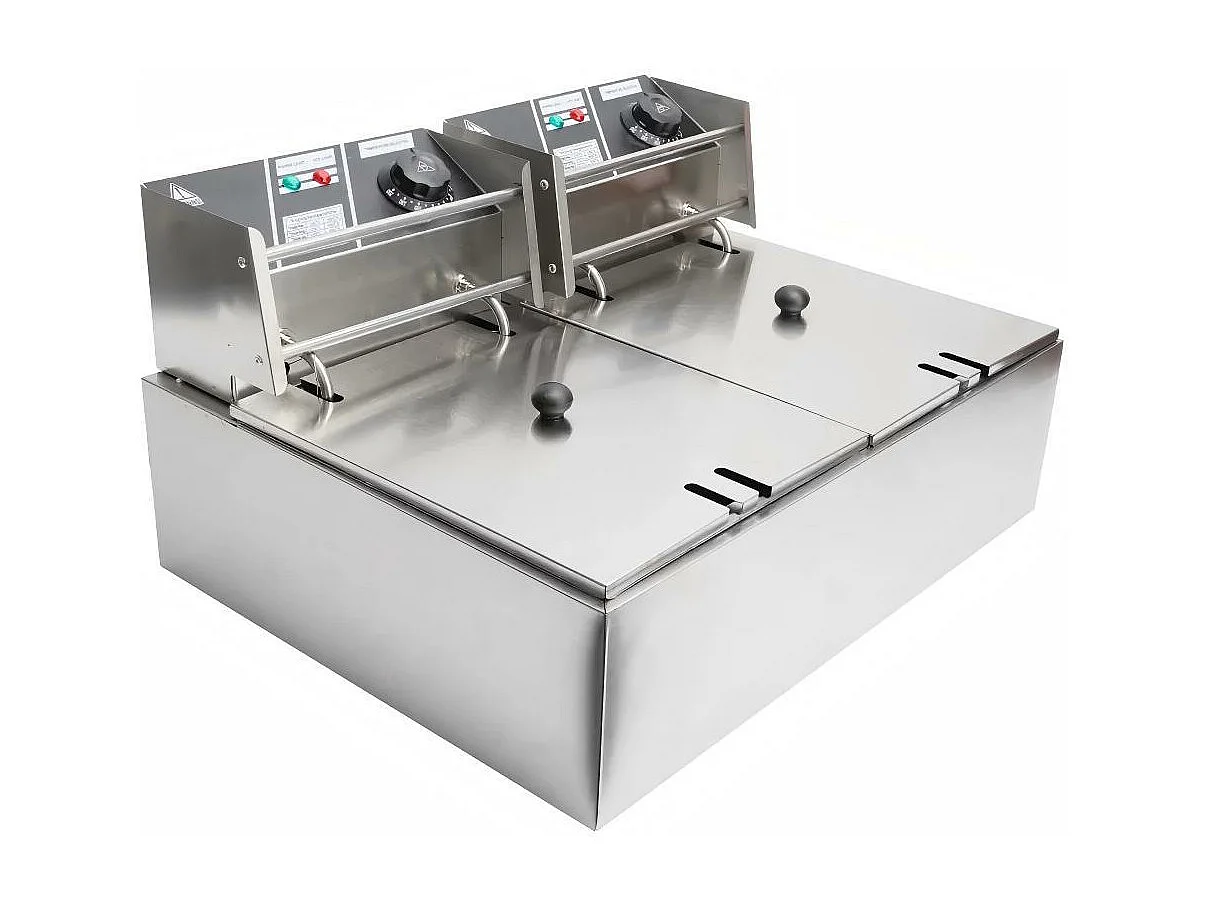 Friteuse Electrique 5000W, Double Réservoir 12L, 60 ºC à 200 ºC, Friteuse Commerciale en Acier Inoxydable, 55x43x28.5 CM
