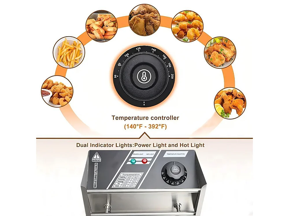 Friteuse Electrique 5000W, Double Réservoir 12L, 60 ºC à 200 ºC, Friteuse Commerciale en Acier Inoxydable, 55x43x28.5 CM