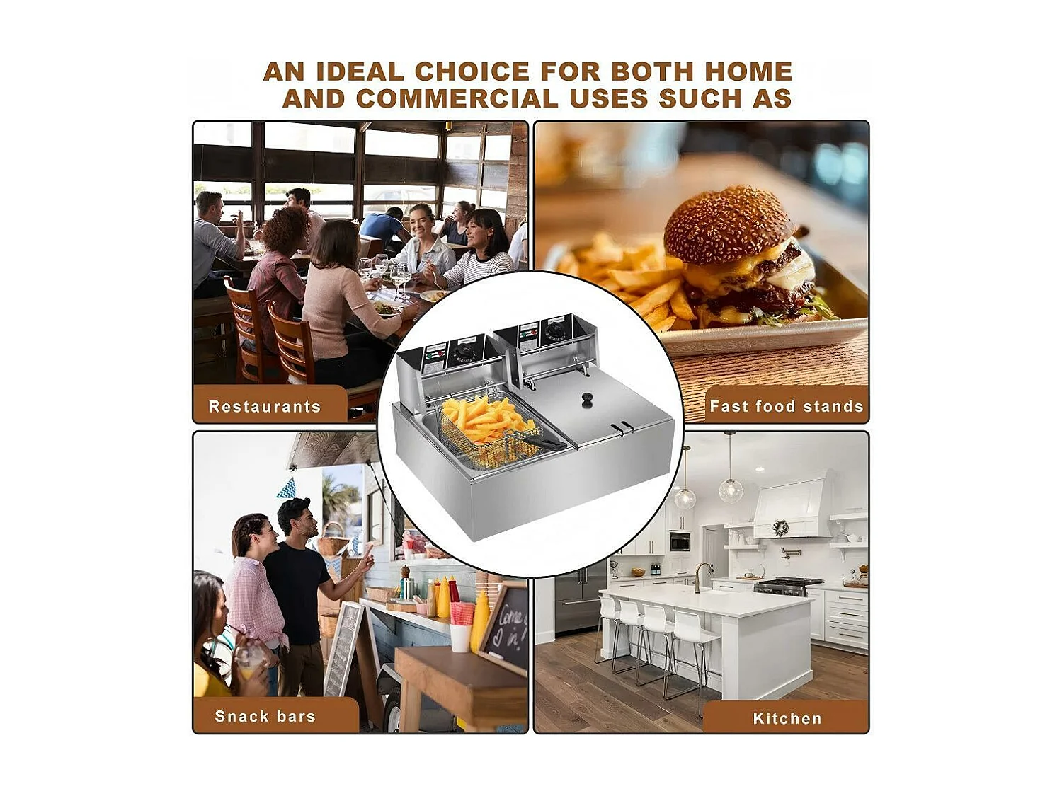 Friteuse Electrique 5000W, Double Réservoir 12L, 60 ºC à 200 ºC, Friteuse Commerciale en Acier Inoxydable, 55x43x28.5 CM