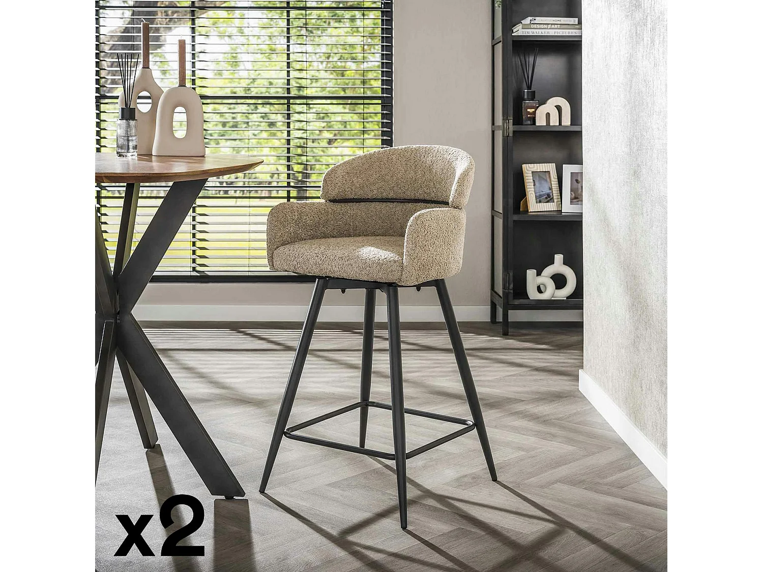 Chaise de bar pivotante en bouclette beige (lot de 2) GALWAY