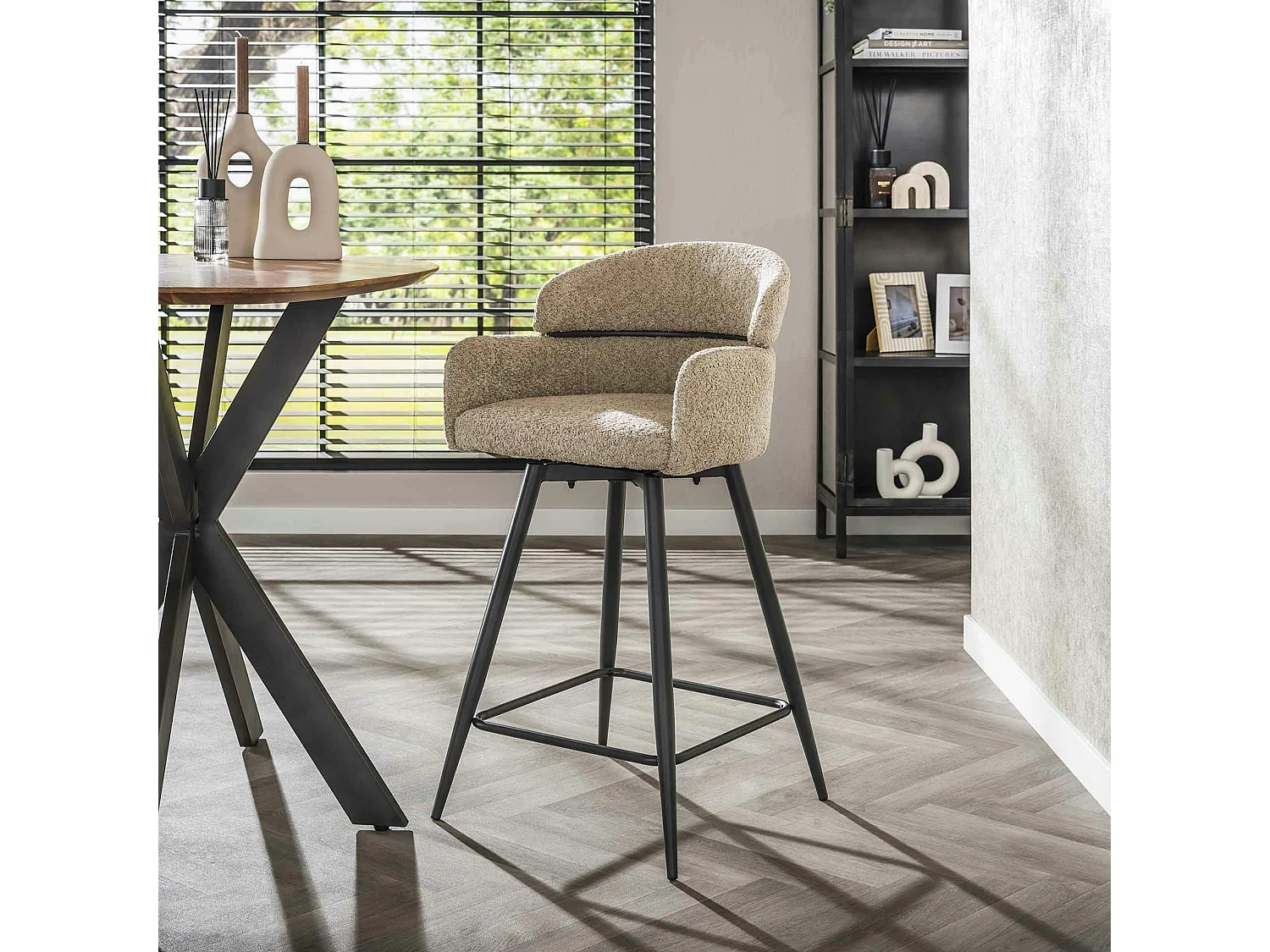 Chaise de bar pivotante en bouclette beige (lot de 2) GALWAY