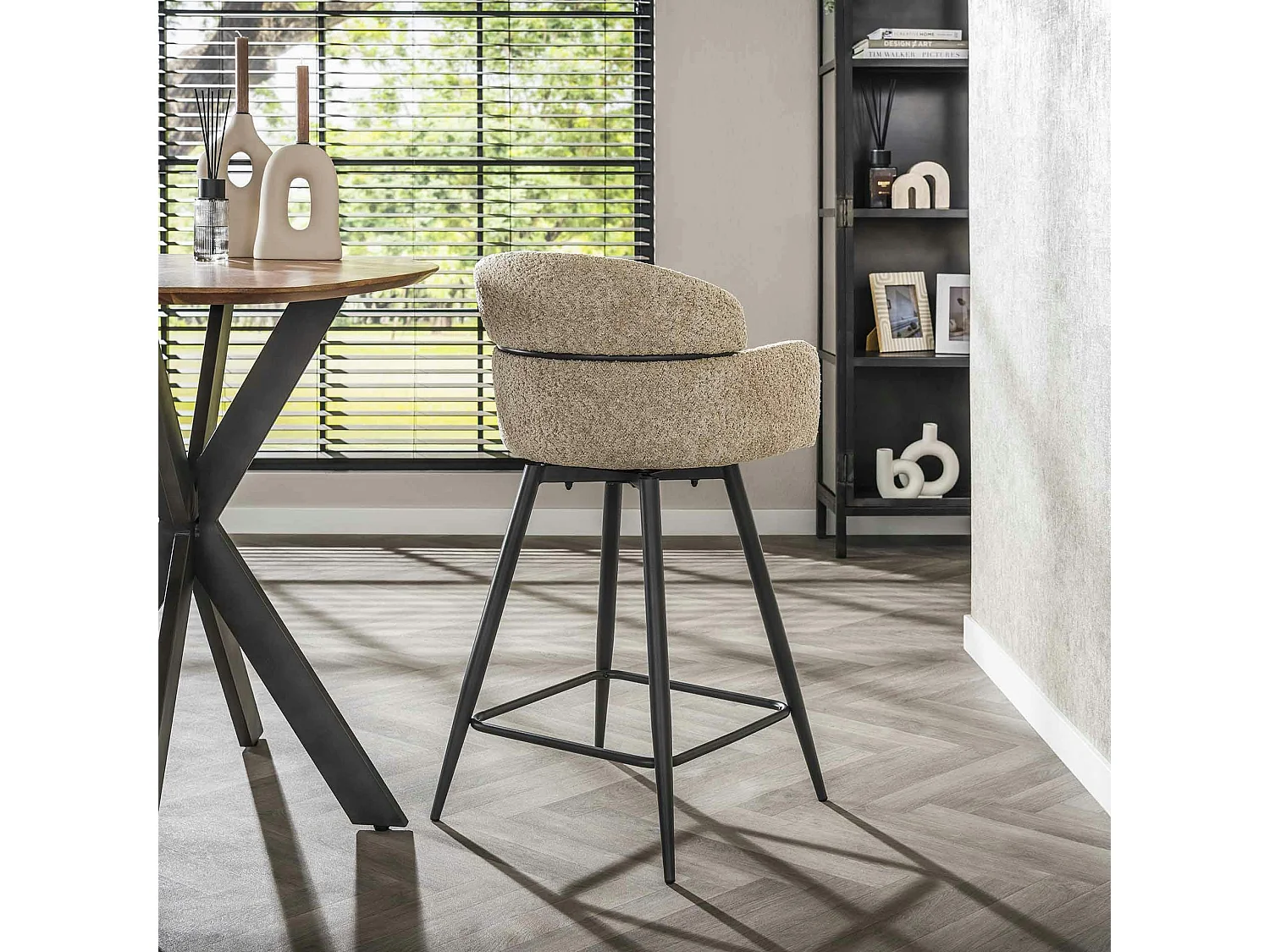 Chaise de bar pivotante en bouclette beige (lot de 2) GALWAY