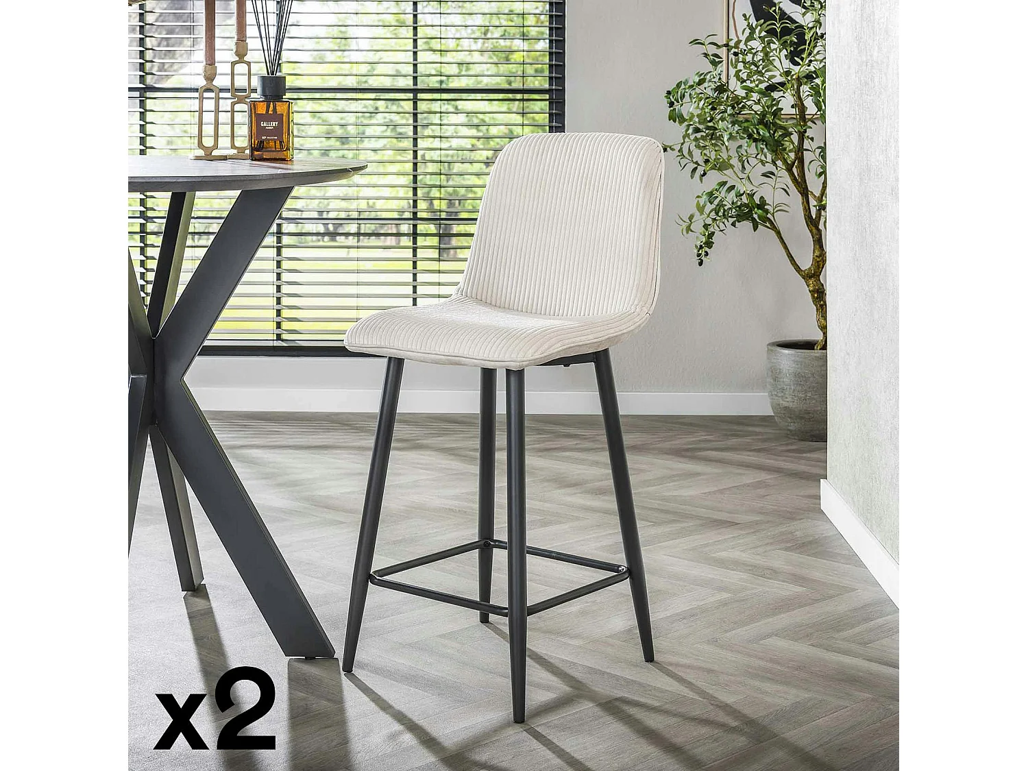 Chaise de bar en tissu côtelé crème (lot de 2) TAJ