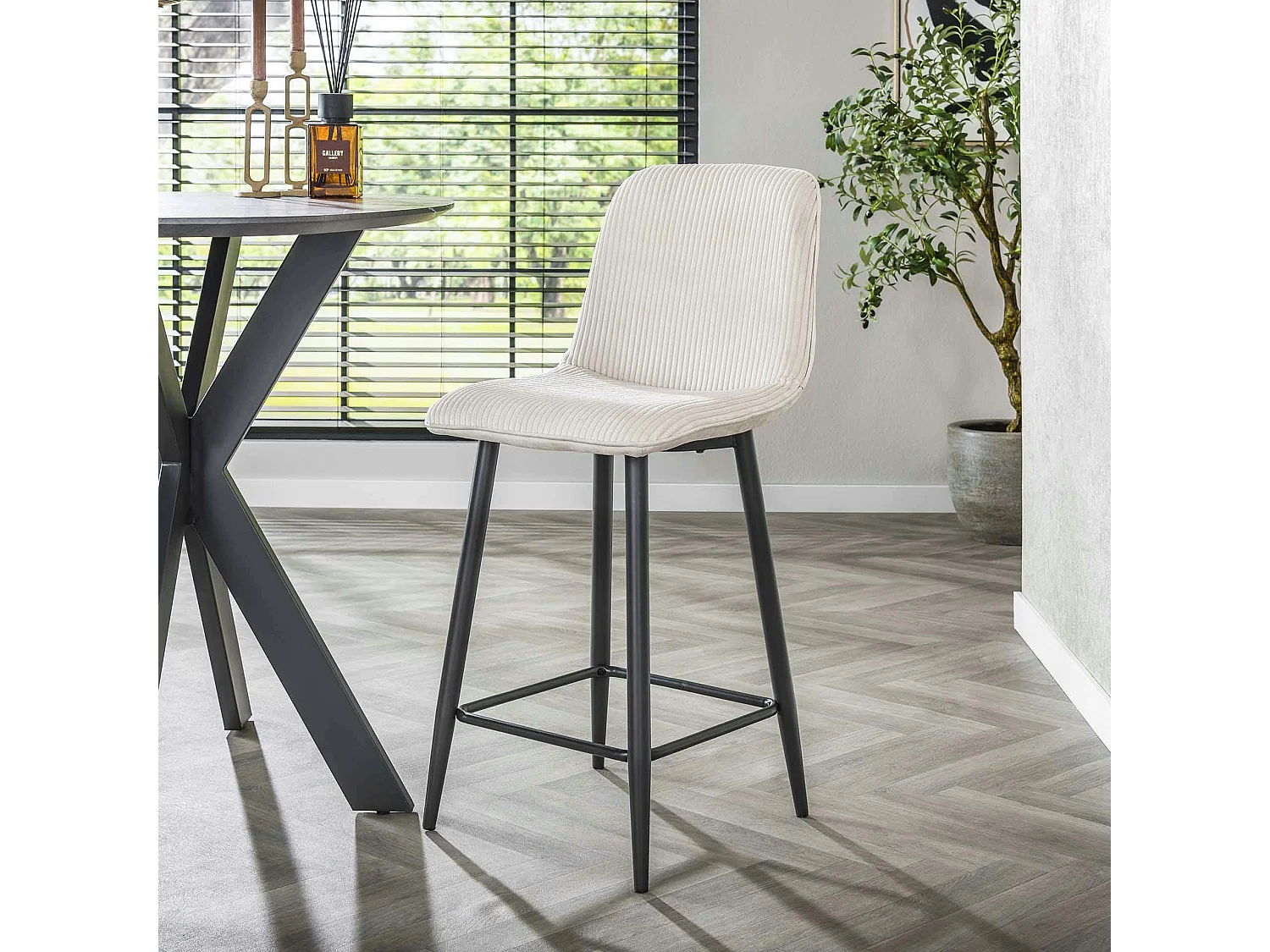 Chaise de bar en tissu côtelé crème (lot de 2) TAJ