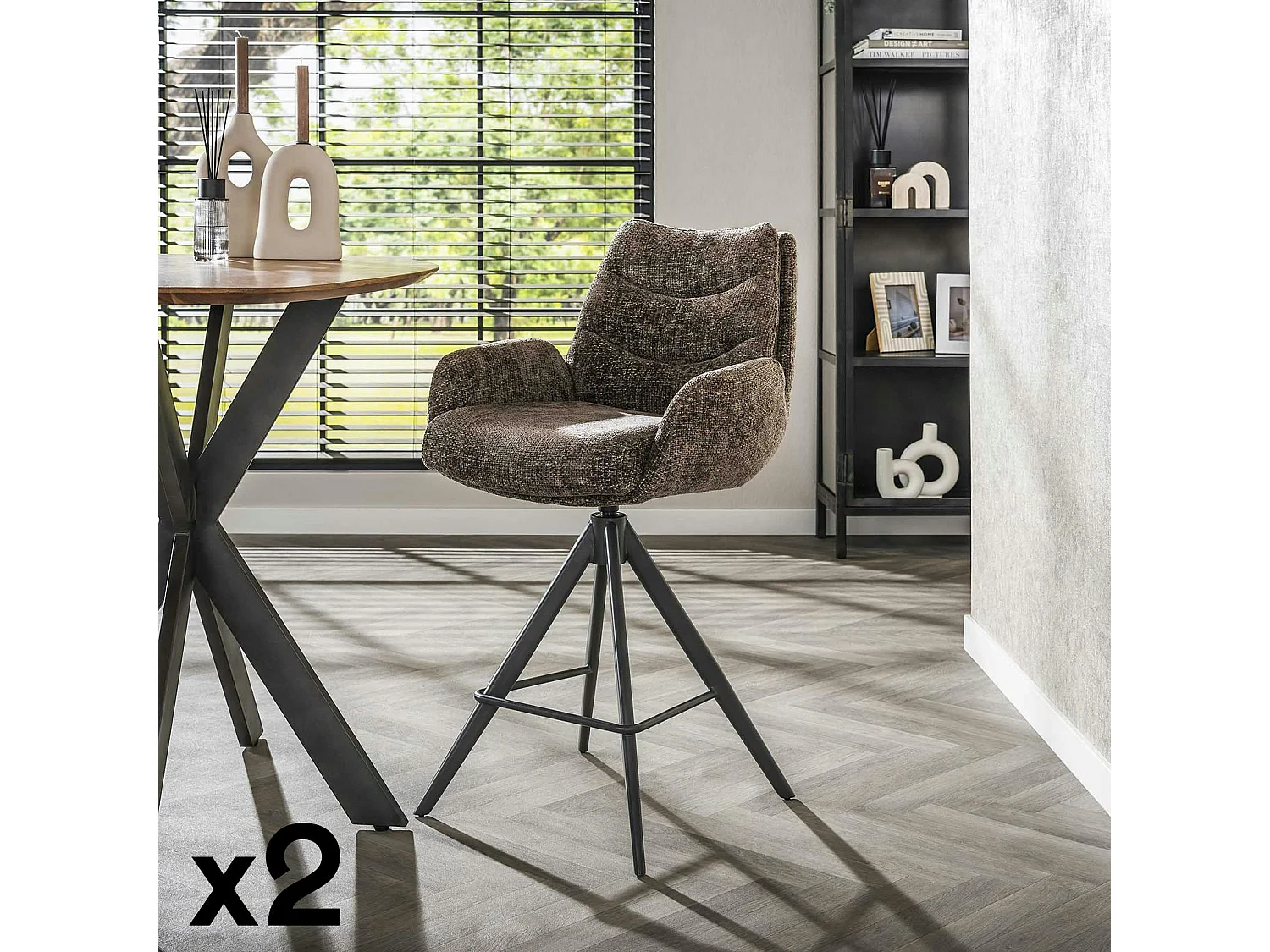 Tabouret de bar pivotant grand confort, finition taupe (lot de 2) TAJ