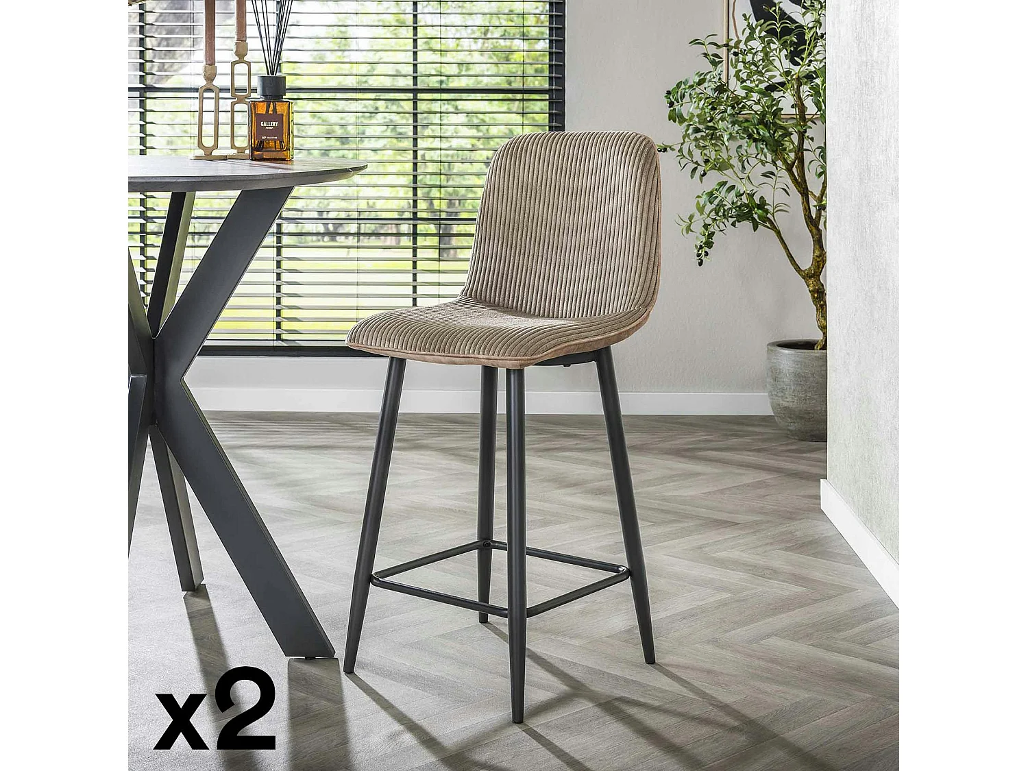 Chaise de bar beige sable en tissu côtelé (lot de 2) TAJ