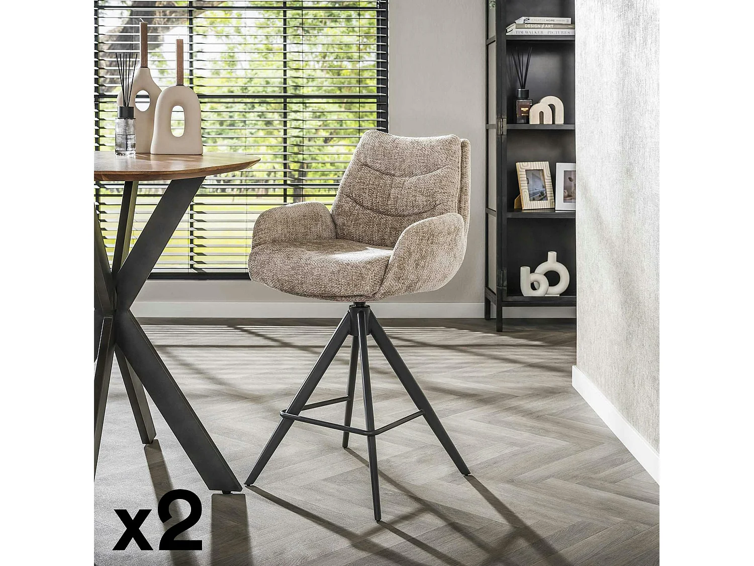 Tabouret de bar pivotant grand confort, finition beige (lot de 2) TAJ