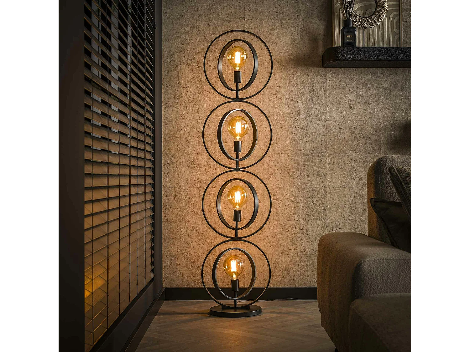 Lampadaire industriel anneaux doubles 4 lampes TRIBECA