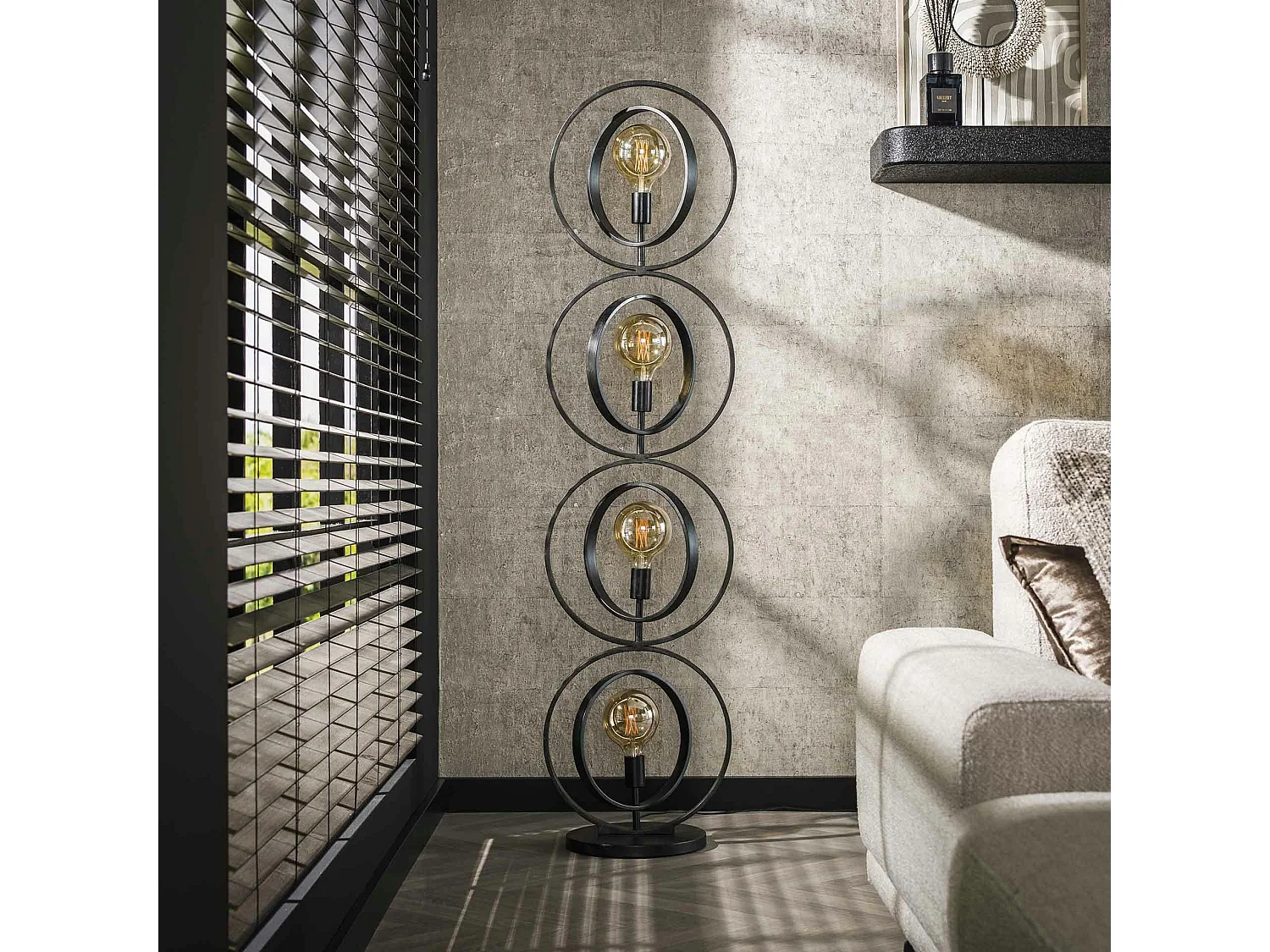 Lampadaire industriel anneaux doubles 4 lampes TRIBECA