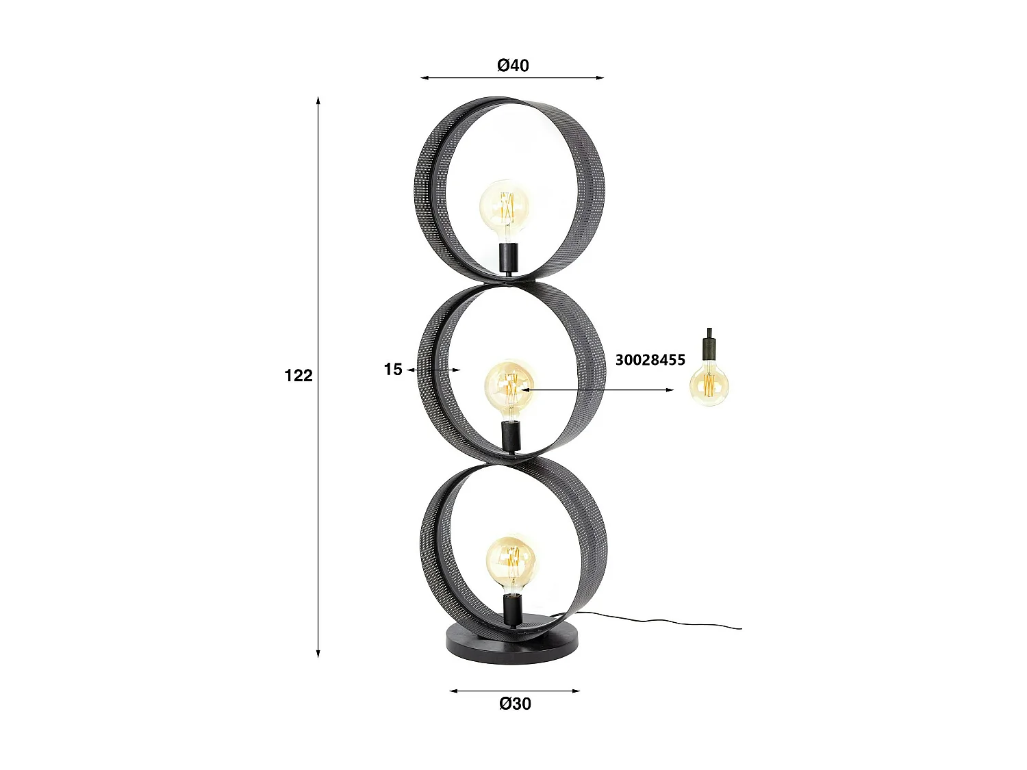 Lampadaire design 3 anneaux en métal perforé RALF