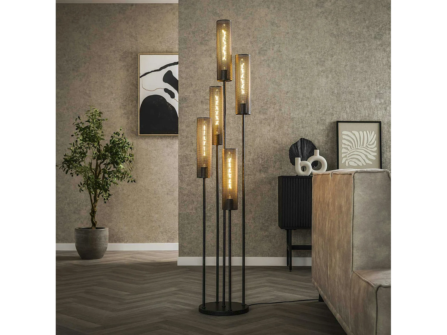 Lampadaire contemporain grillagé 5 abat-jour RALF