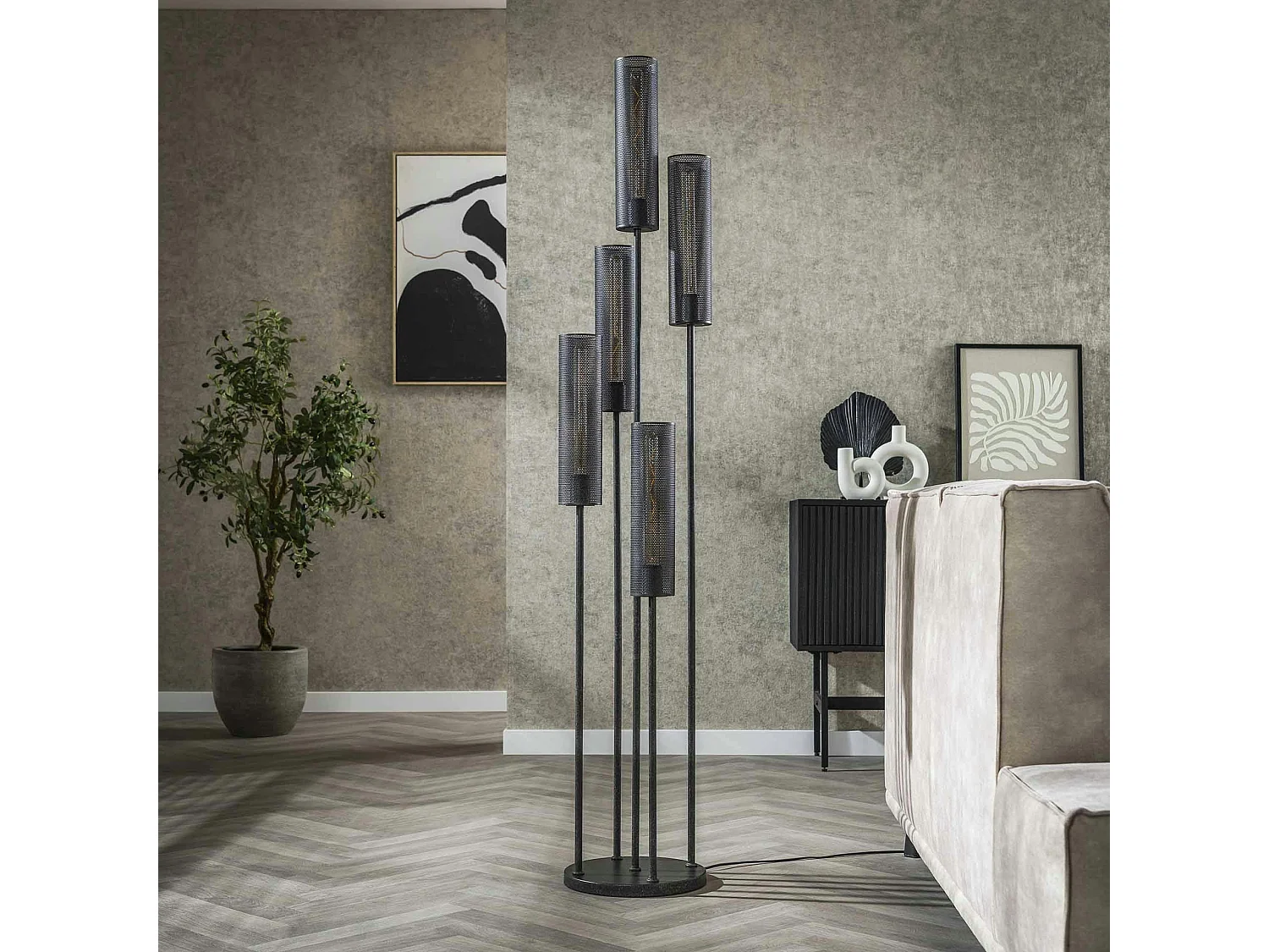 Lampadaire contemporain grillagé 5 abat-jour RALF