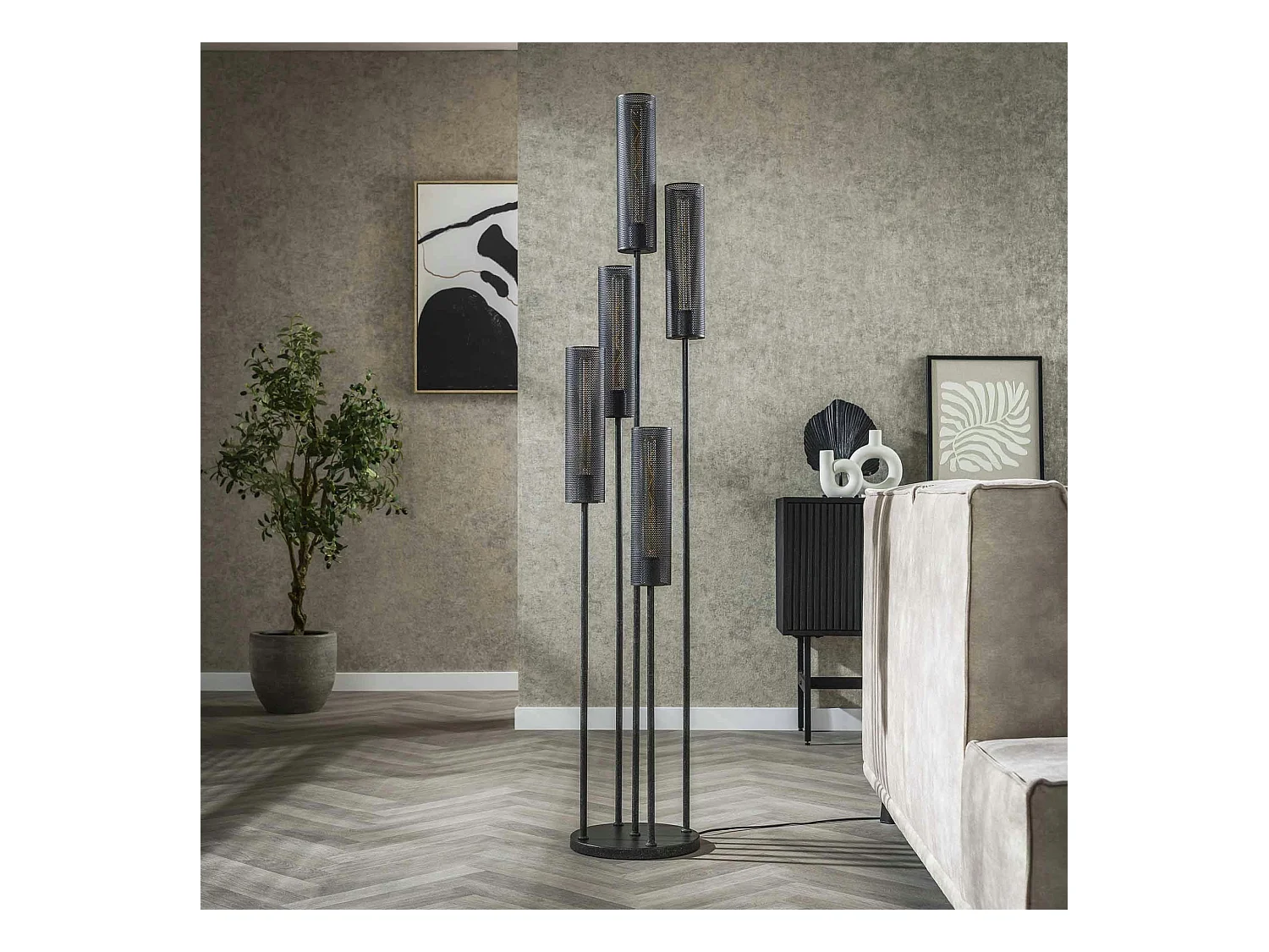 Lampadaire contemporain grillagé 5 abat-jour RALF