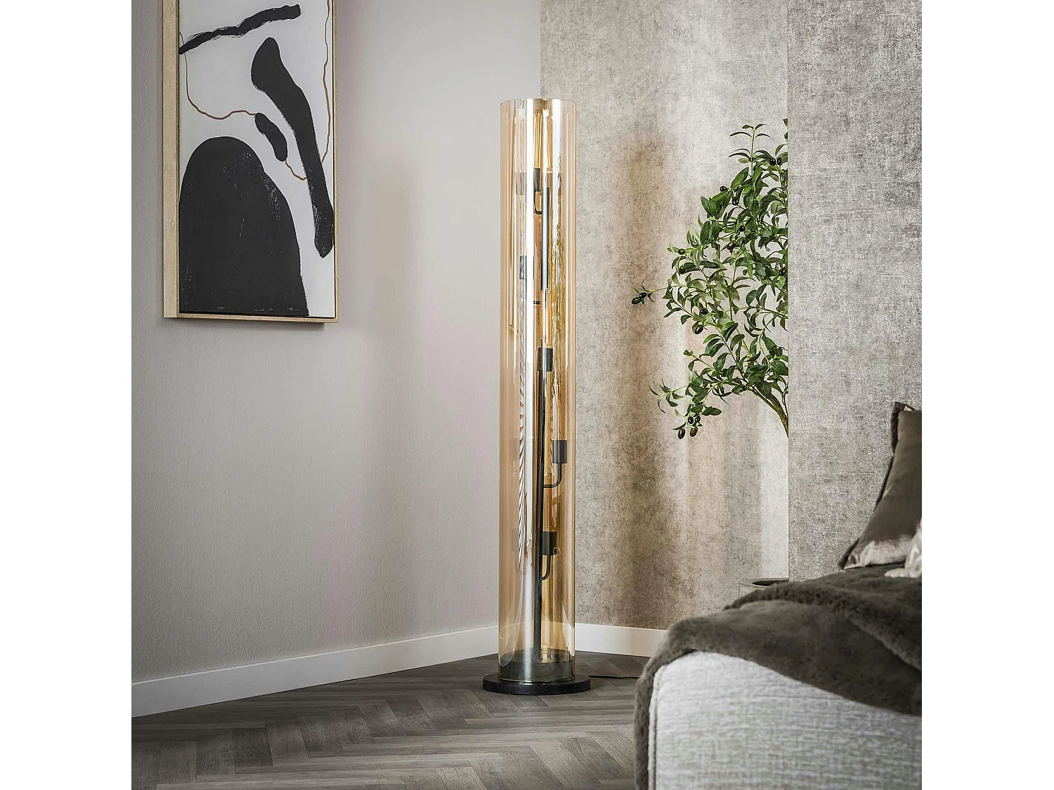 Lampadaire colonne en verre ambré 5 lampes RALF