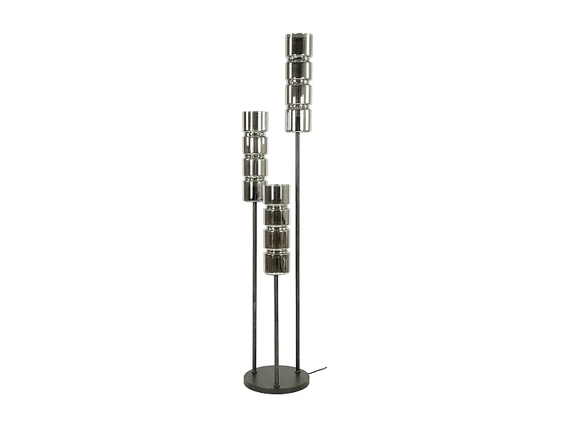 Lampadaire design en verre chromé, 3 abat-jour cylindriques RALF