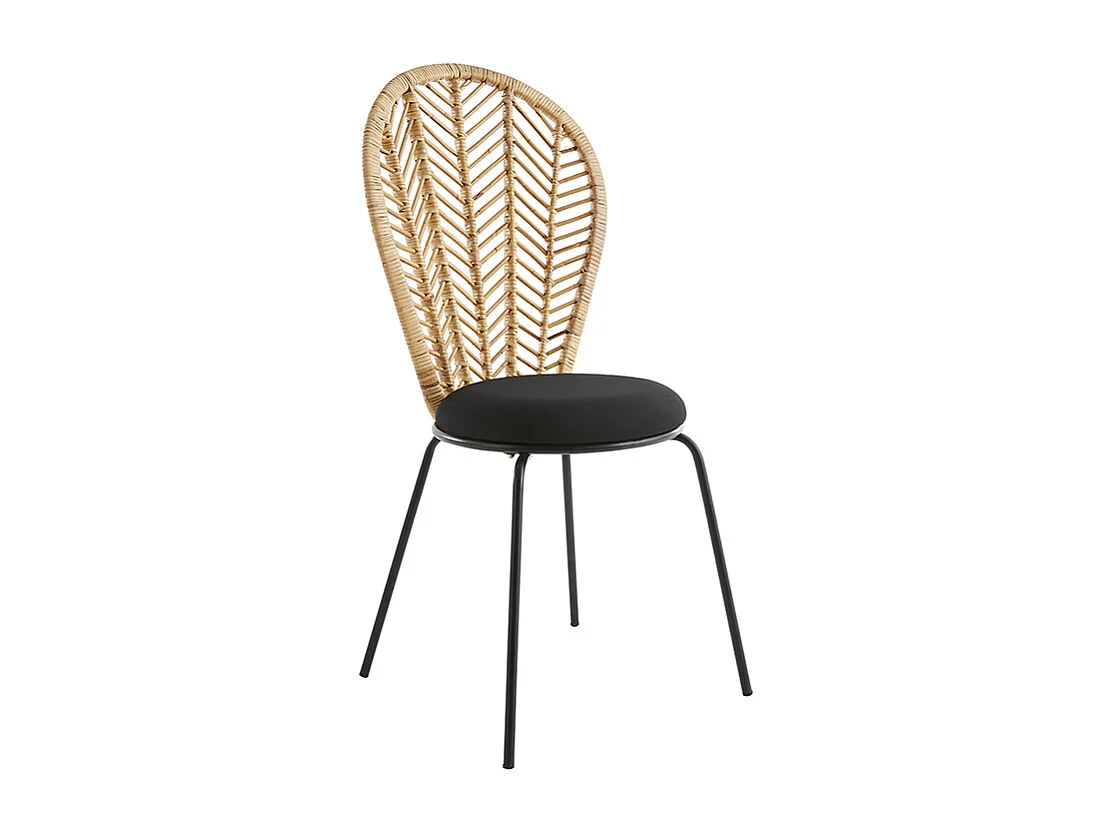 Set de 2 sillas negras de ratán, tela y metal PEACOCK