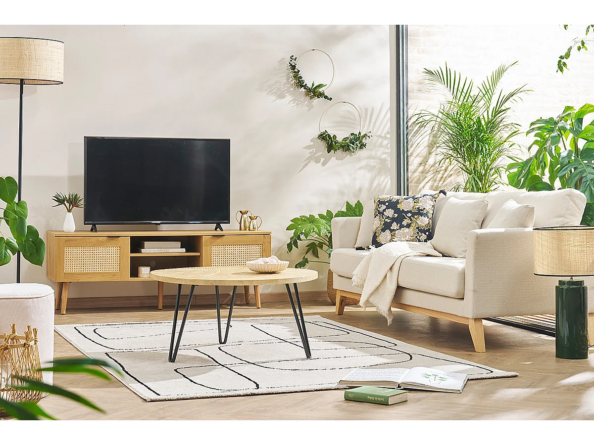 Sofá nórdico 3 plazas desenfundable beige y patas madera OSLO